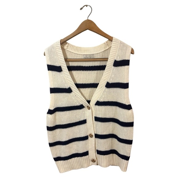 Becool cable knit button sweater sleeveless navy white M/L - Picture 2 of 6
